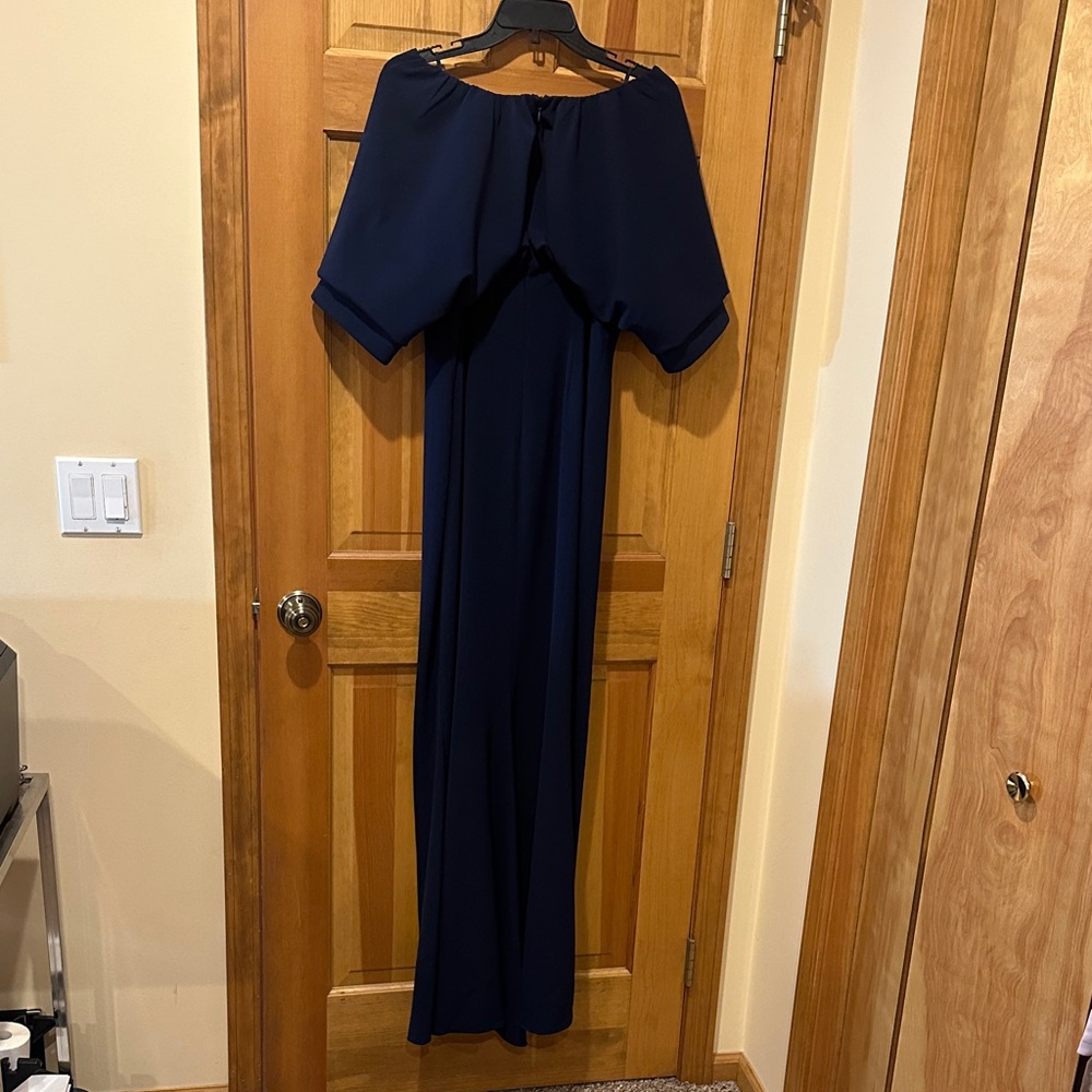 Badgley Mischka Navy Evening Gown Size 10 NWT Maxi Drapes Formal Maxi Dress - Picture 4 of 9